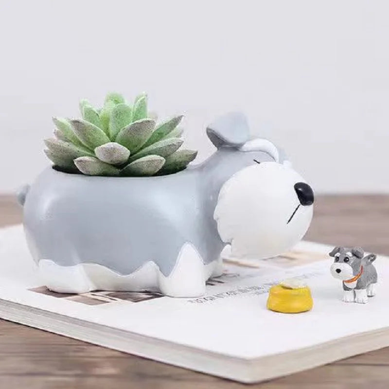Schnauzer Dog Succulent Planter – Resin Desktop Pot for Cute Home or Office Decor