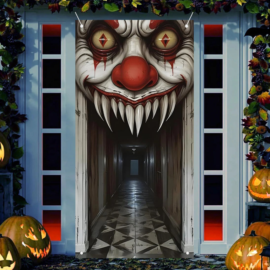 Haunted Hallway Clown Door Cover – Halloween Party Decoration