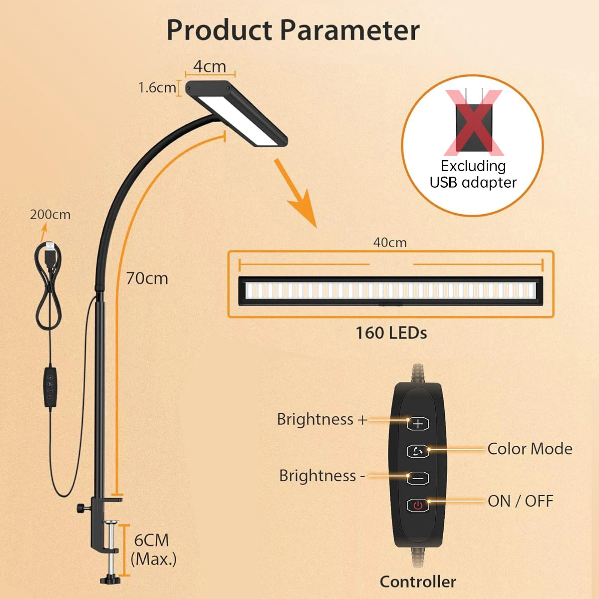 Adjustable LED Desk Lamp with Clamp for Home Office