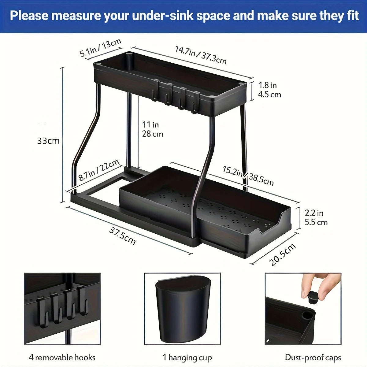 2-Tier Pull-Out Under Sink Organizer for Kitchen or Bathroom