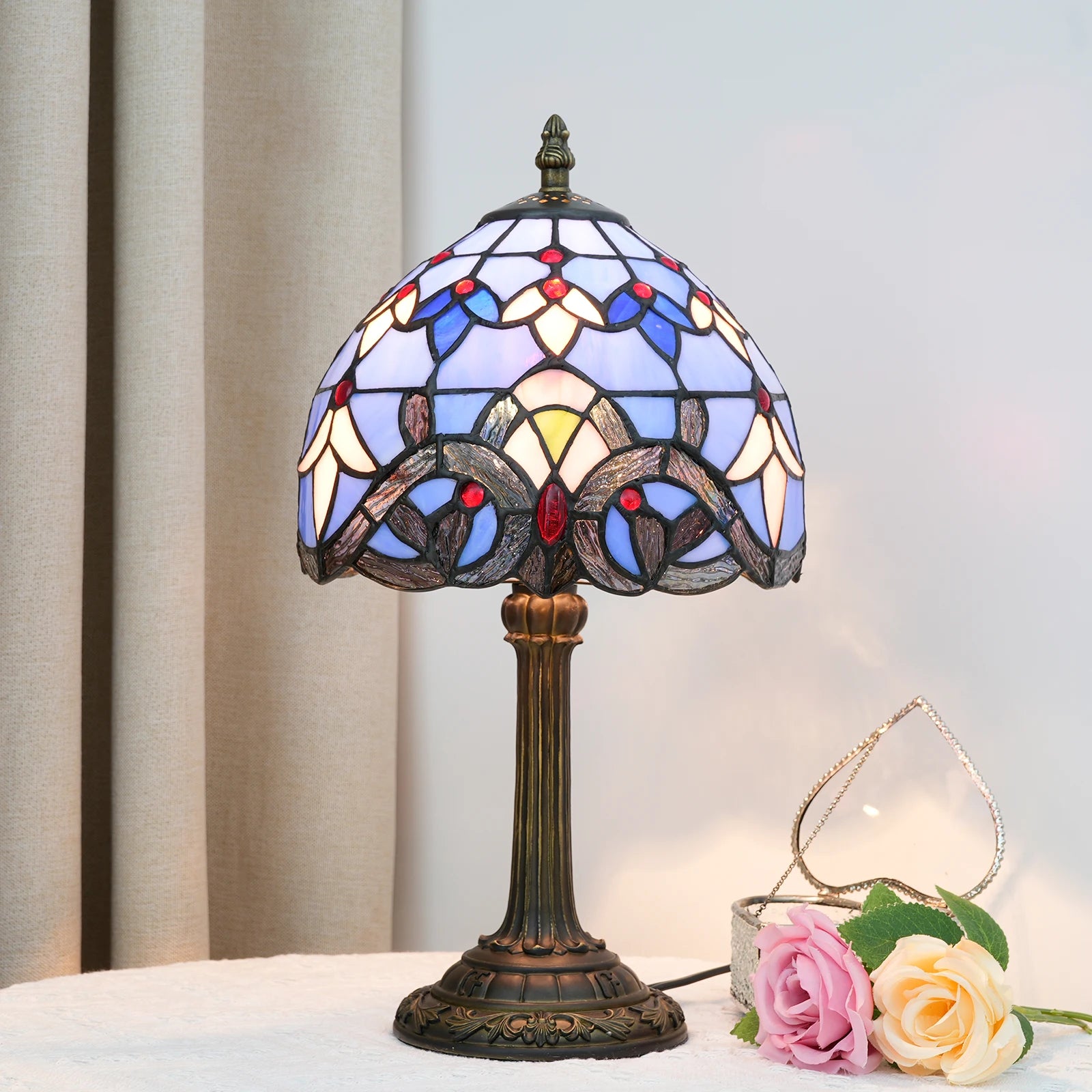 Eliot Stained Glass Table Lamp with Baroque Pattern Shade