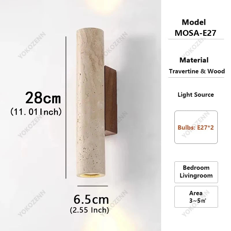 Linden Travertine & Wood Wall Sconce