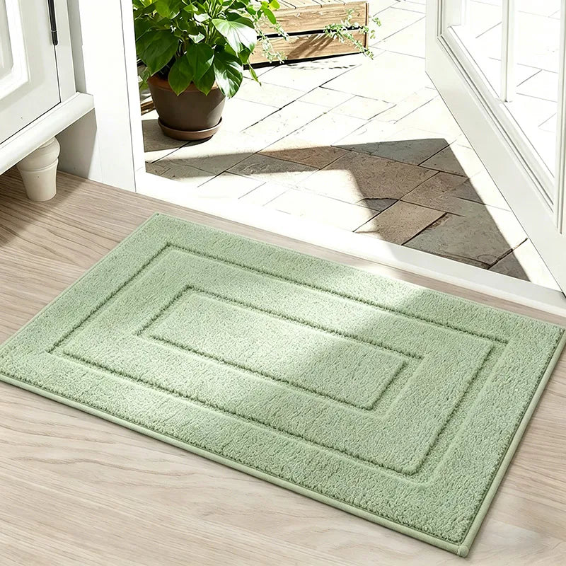 Absorbent Non-Slip Polyester Door Mat for Entryway, Bathroom, or Bedroom — Washable, Soft Pile, Solid Colors, Two Sizes