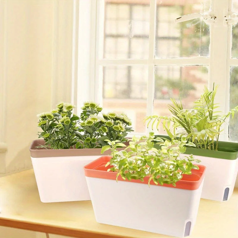 Self-Watering Windowsill Herb Planter with Water Level Indicator – Green