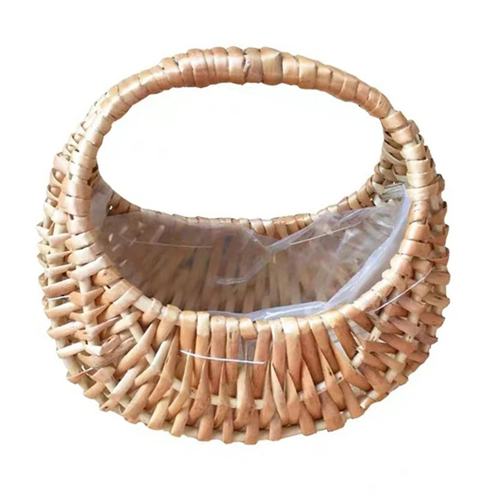 Willow Moon-Shaped Rattan Woven Basket with Handle