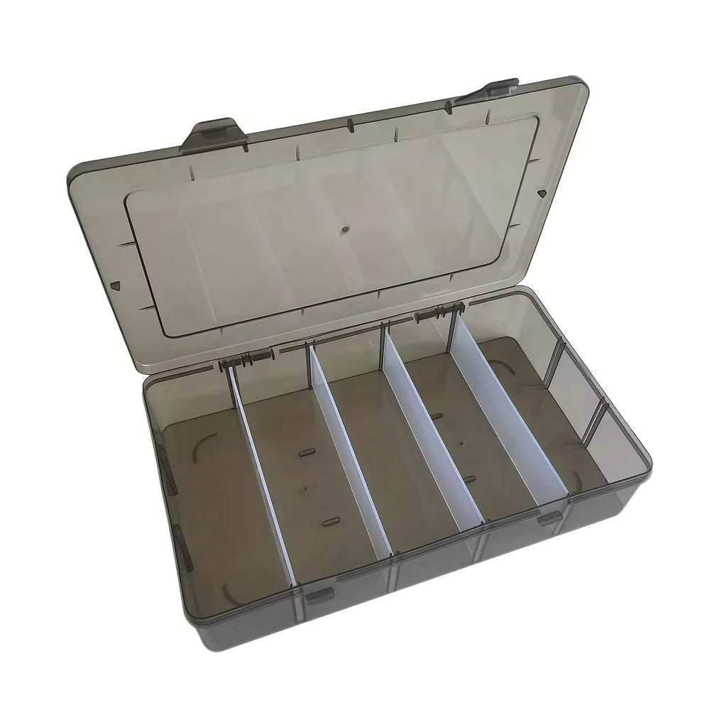 5-Compartment Clear Plastic Tool & Accessory Organizer Box for Hardware, Craft, or Office Supplies
