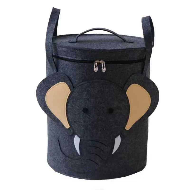 Cartoon Animal Felt Toy Storage Bin with Lid