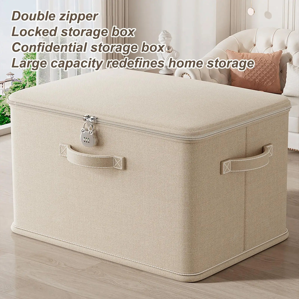 Stackable Lockable Fabric Storage Box with Handles – White