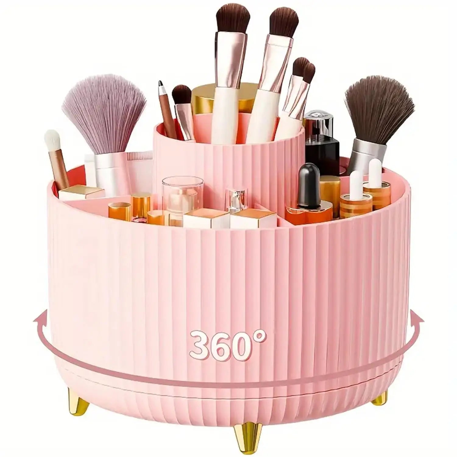360° Rotating Makeup Organizer with 5 Compartments