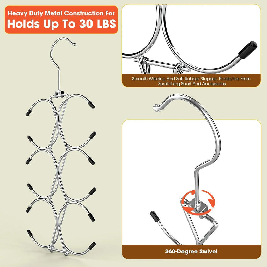 close-up of metal scarf hanger construction with 360-degree swivel hook