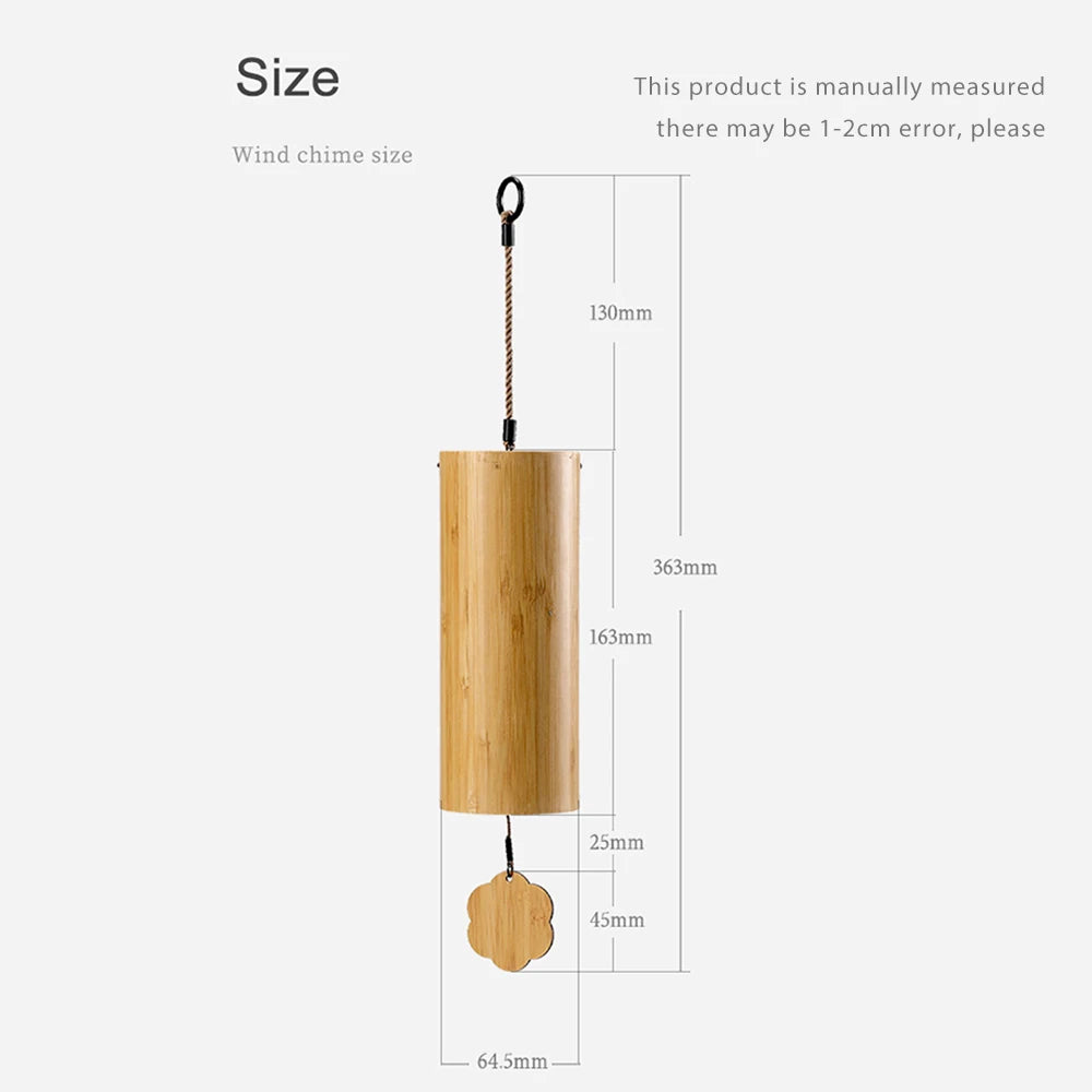 Bamboo wind chime size diagram with labeled measurements