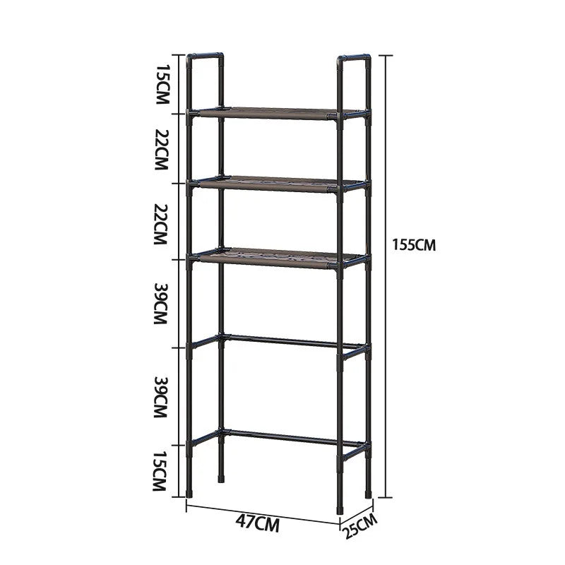 Black Over-Toilet Freestanding Storage Rack with Adjustable Shelves for Bathroom Organization