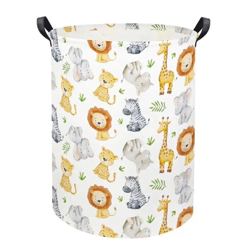 Foldable Animal Print Laundry Hamper with Double Handles – Waterproof Polyester Nursery & Kids Room Storage Basket