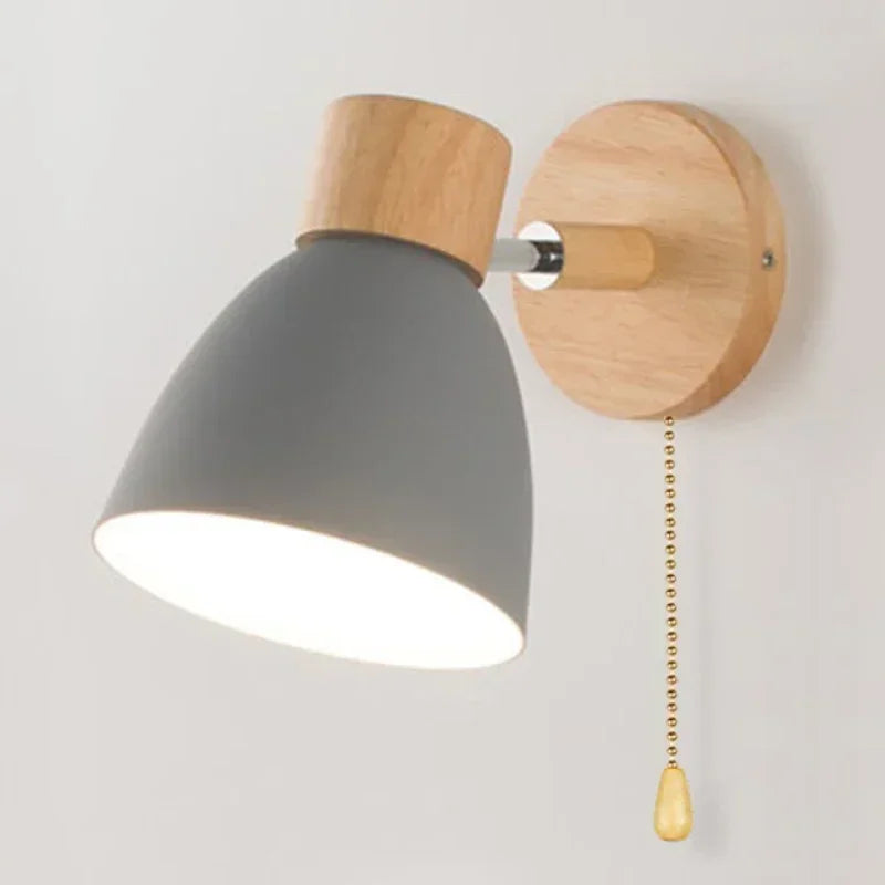 Arden Nordic Wall Sconce with Painted Iron Shade & Wood Base for Bedroom, Living Room, or Study