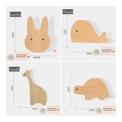 Wildwood Animal Wall Hooks – Solid Wood Kids' Room Organizer