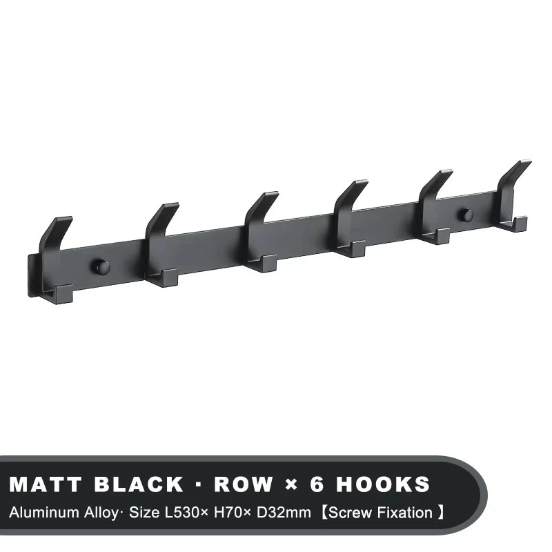 Wall-Mounted Black Metal Hook Rack for Bathroom or Entryway Organization