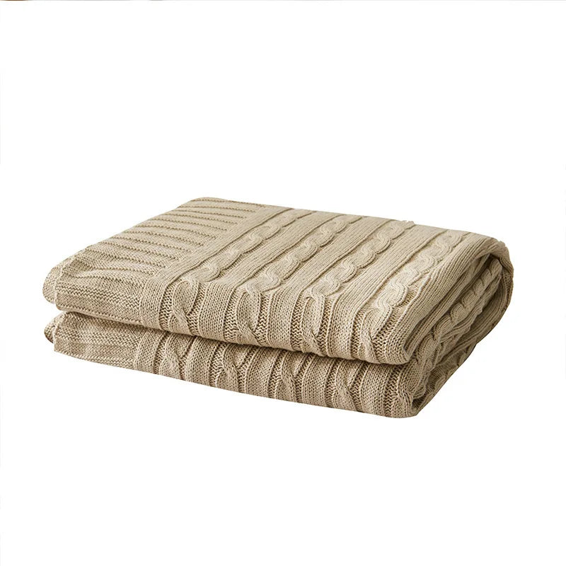 Cable Knit Cotton Throw Blanket – Cozy Decorative Bed & Sofa Blanket