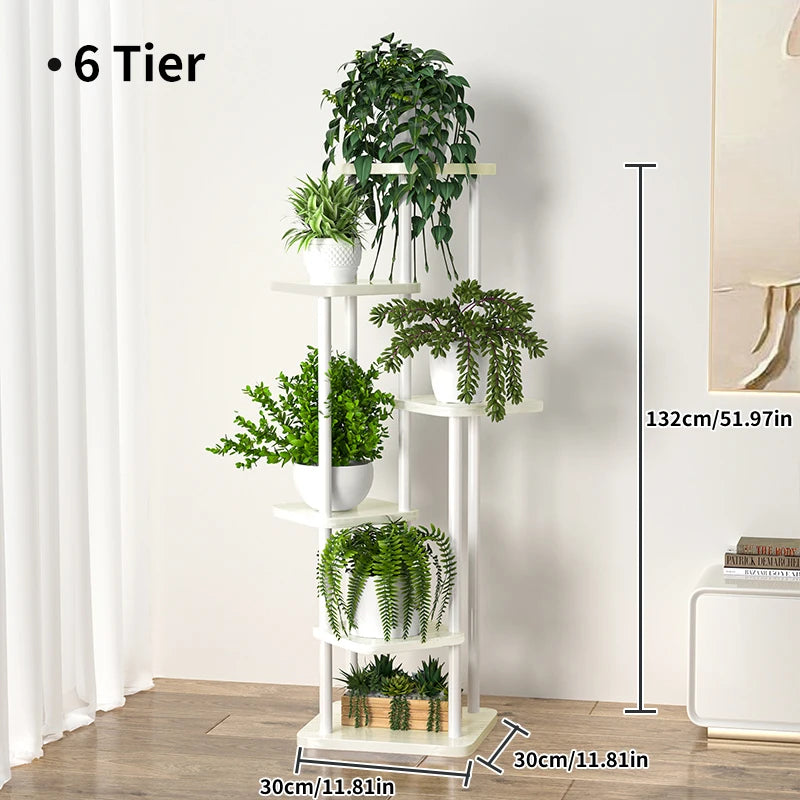 Multi-Tier Wooden Plant Stand for Living Room, Balcony or Entryway – 4, 5, or 6 Tiers in Black or White