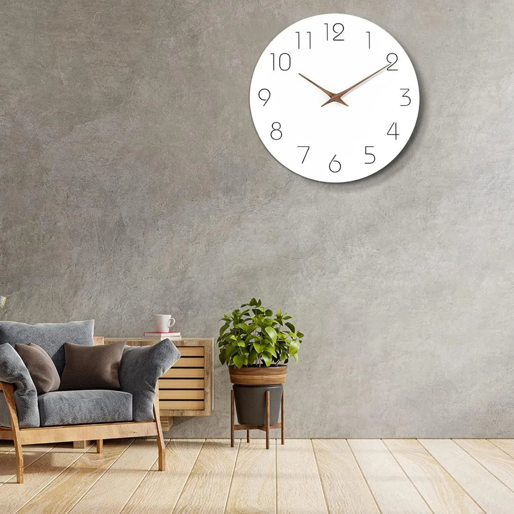 Minimalist White Wood Wall Clock, Silent Quartz, 10" or 12"