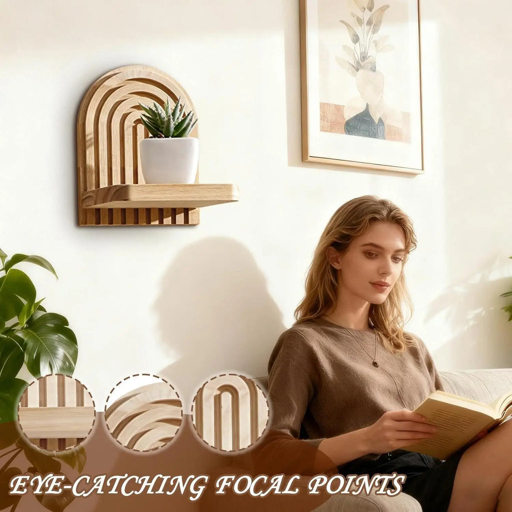 Solna Boho Arched Wooden Wall Shelf – Rainbow Design Floating Shelf for Living Room or Bedroom