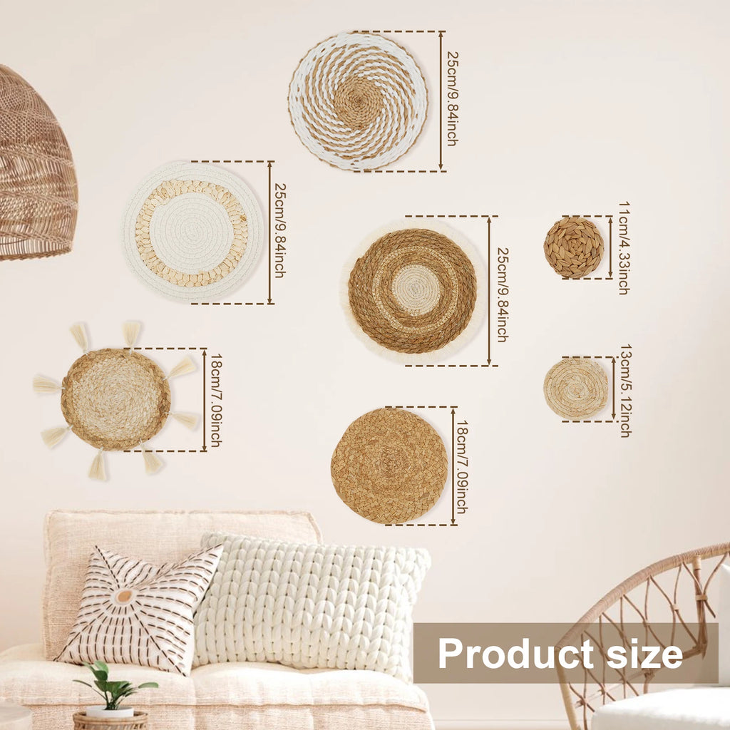 Arden Handwoven Rattan Wall Basket Set – 7-Piece Boho Wall Art