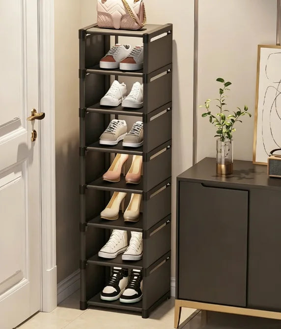 Slim Multi-Tier Metal Shoe Rack for Entryway or Closet—6 or 8 Shelf Narrow Organizer
