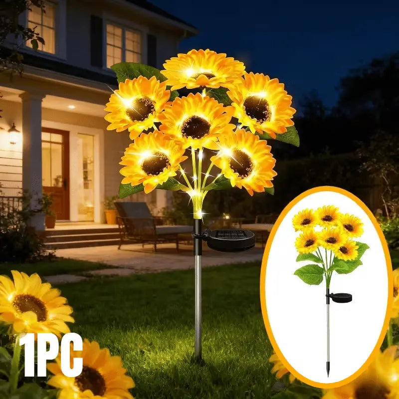 Sunlit Pathway Solar Sunflower Garden Lights with Waterproof LED Flower Stakes for Outdoor Lawn & Patio Decor