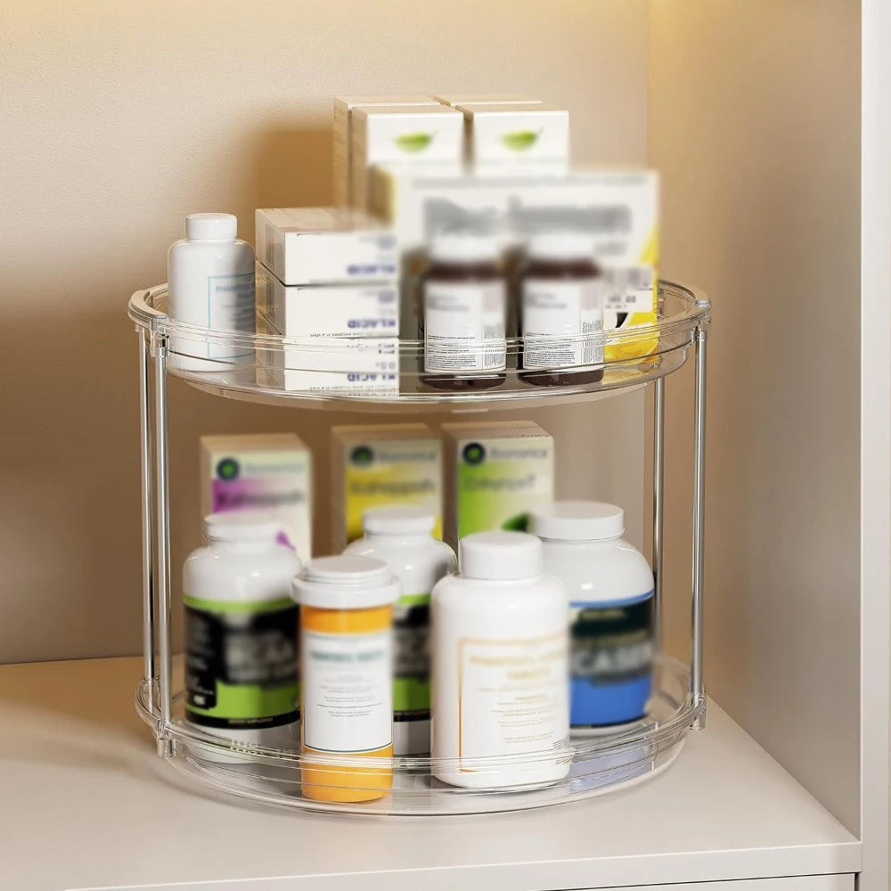 2-Tier Clear Lazy Susan Turntable Organizer for Kitchen & Bathroom