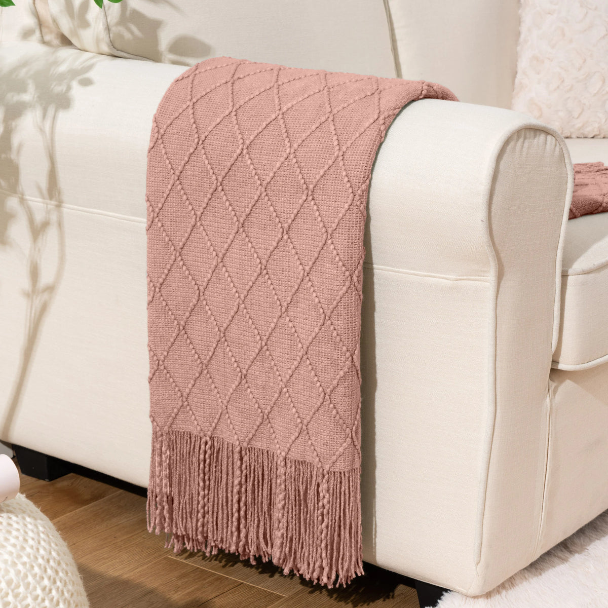 Arden Plaid Knit Throw Blanket with Tassels – Soft Textured Acrylic for Sofa or Bed in 8 Colors