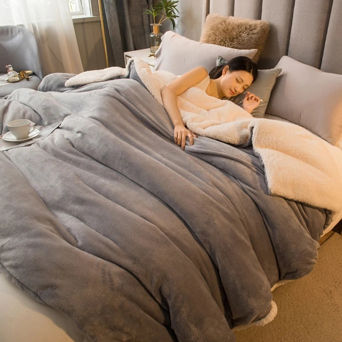 Winter Double-Sided Sherpa Fleece Bed Blanket with Quilt Cover Option
