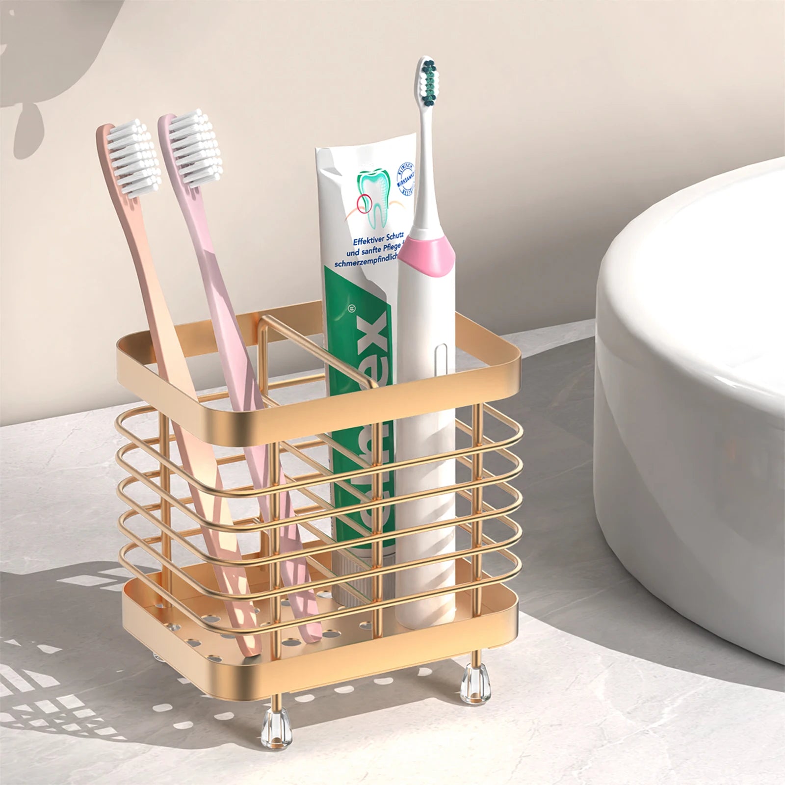 Stainless Steel Toothbrush Holder – Wall Mounted or Countertop Bathroom Organizer