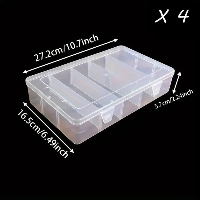 5-Compartment Clear Plastic Tool & Accessory Organizer Box for Hardware, Craft, or Office Supplies