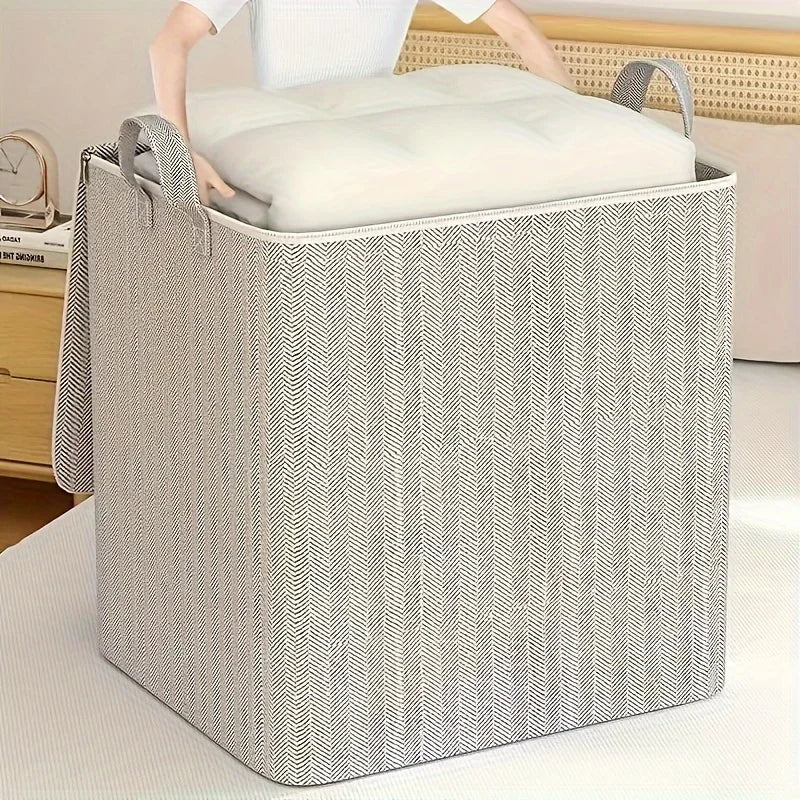 Extra Large Lidded Fabric Storage Box for Clothes and Bedding