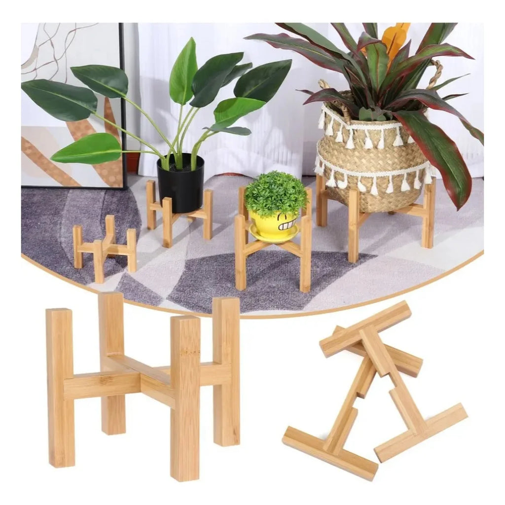 Natural Bamboo Cross Plant Stand for Indoor & Outdoor Pots