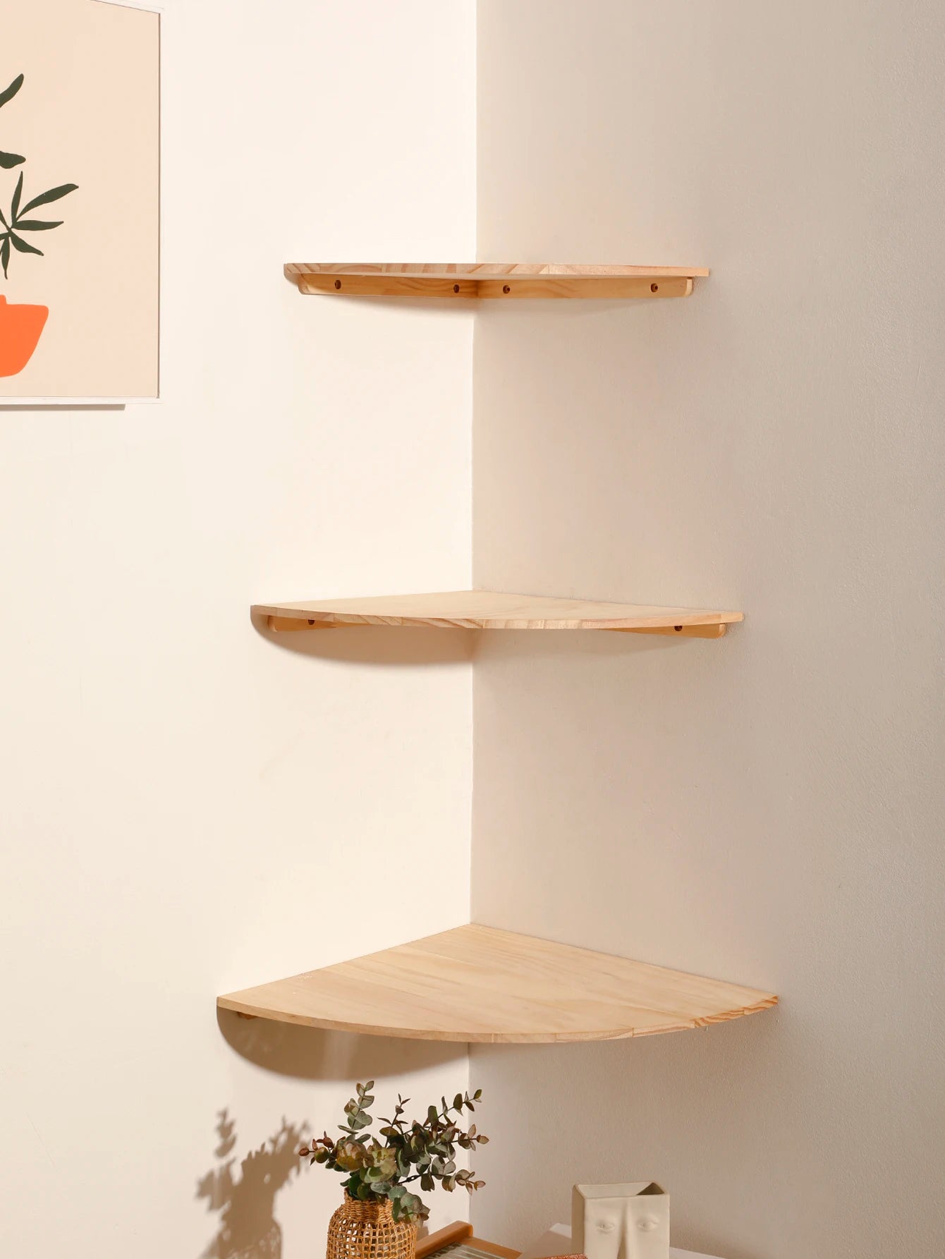 Scalloped Wooden Corner Wall Shelf for Living Room, Bedroom, or Kitchen