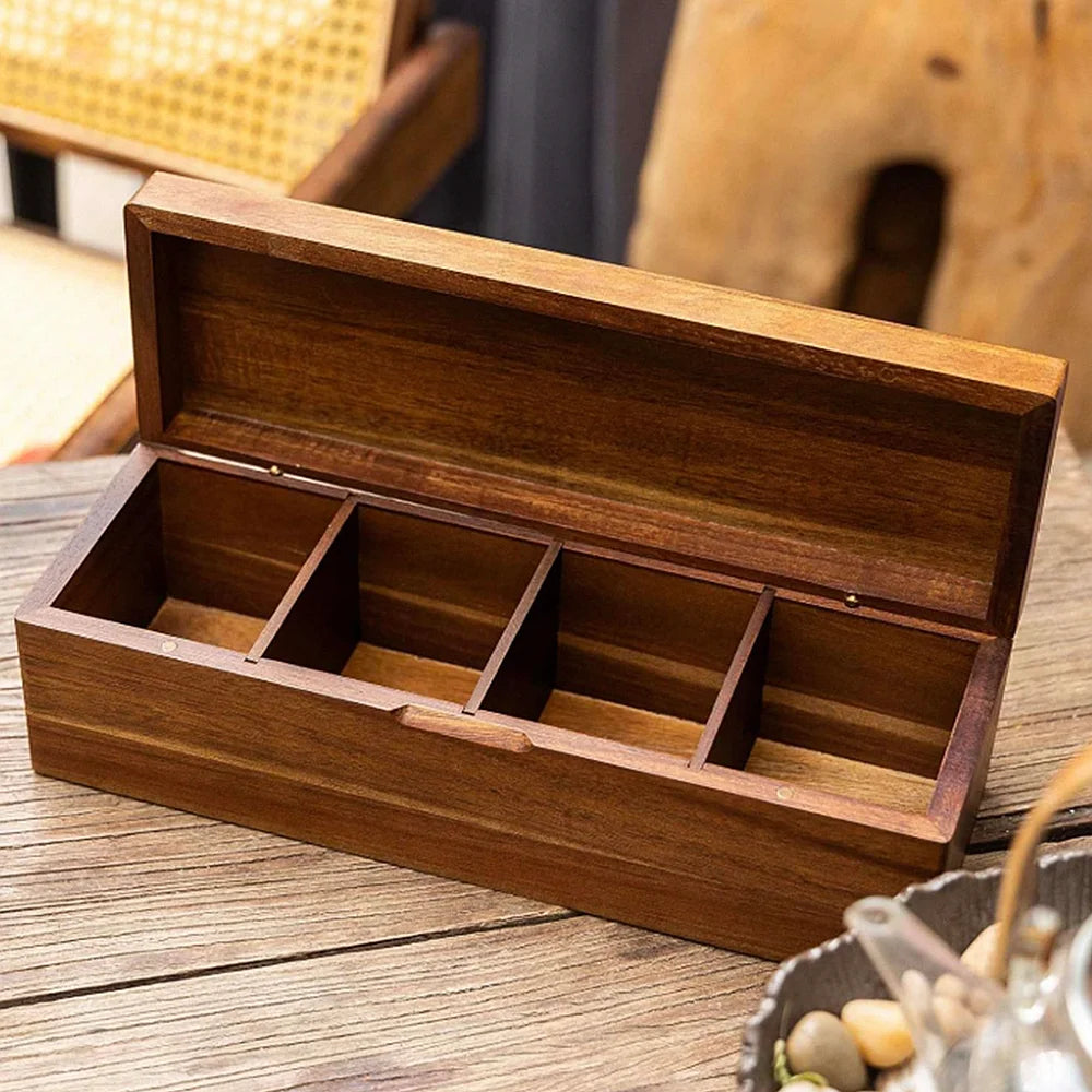 Acacia Wood Tea Bag Organizer Box for Kitchen or Tea Nook