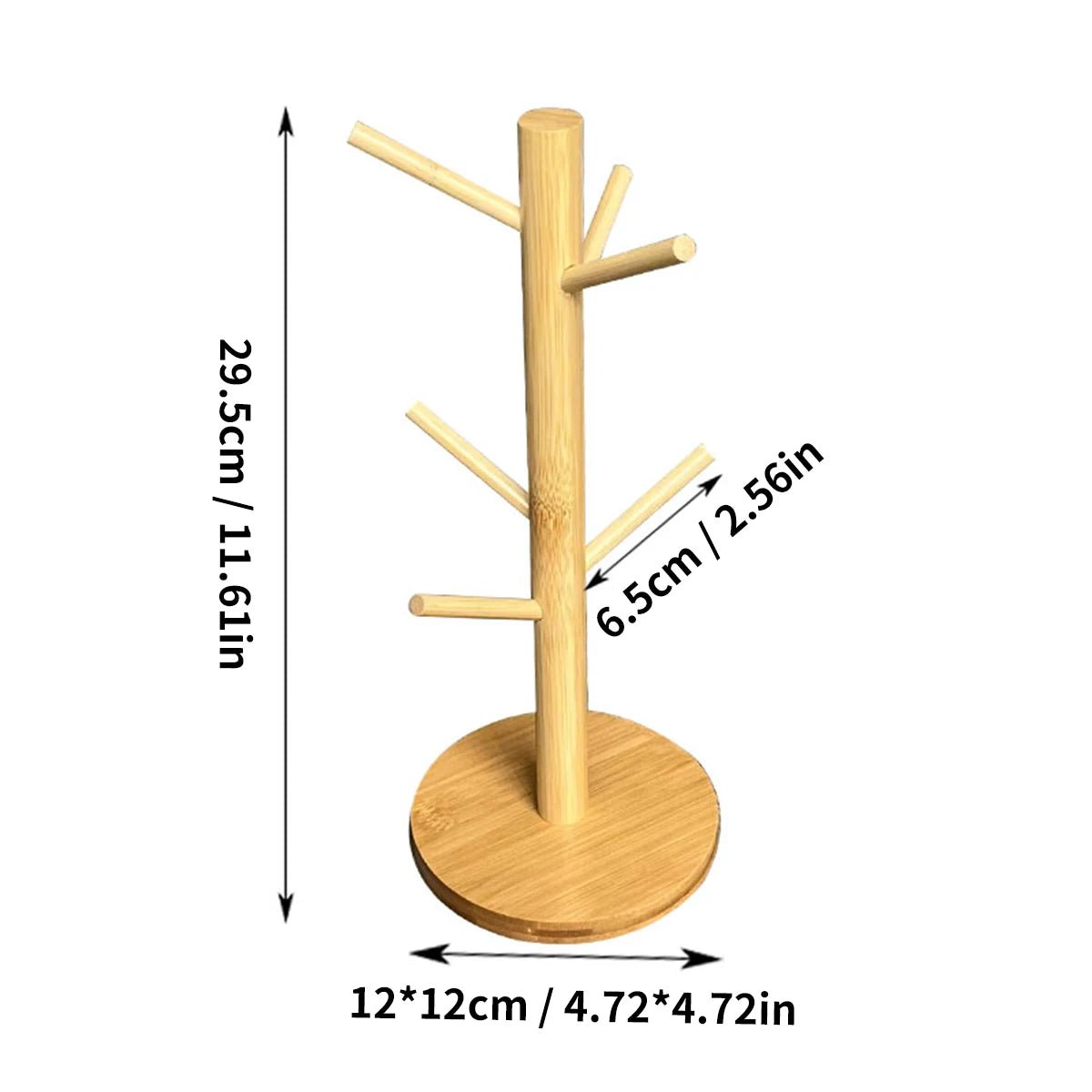 Bamboo Mug Tree Holder for Kitchen & Coffee Nook – Compact 3 or 6 Hook Countertop Rack