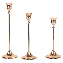 Alden Vintage-Inspired Metal Taper Candle Holders – Set of 3 for Elegant Tabletop Decor in Gold or Copper