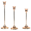 Alden Vintage-Inspired Metal Taper Candle Holders – Set of 3 for Elegant Tabletop Decor in Gold or Copper