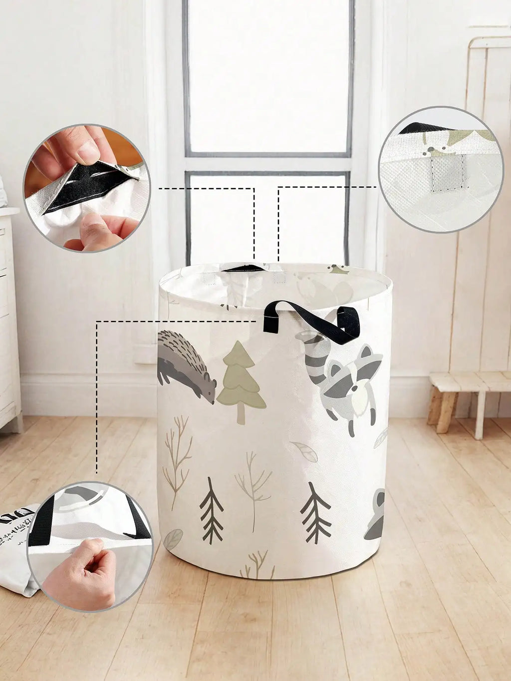 Forest Story Animal Canvas Laundry Basket – Foldable Storage Bin