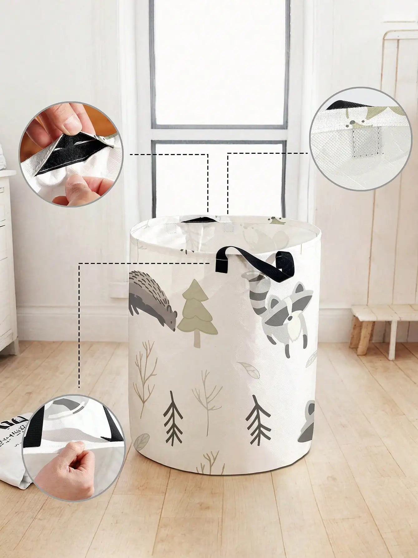 Forest Story Animal Canvas Laundry Basket – Foldable Storage Bin