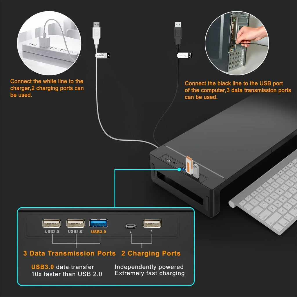 Height Adjustable Monitor Stand with Storage Drawer