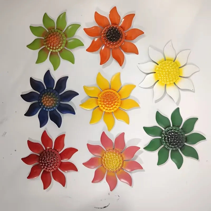 Pastoral Metal Flower Wall Art – Set of 8 Colorful Outdoor Decorations