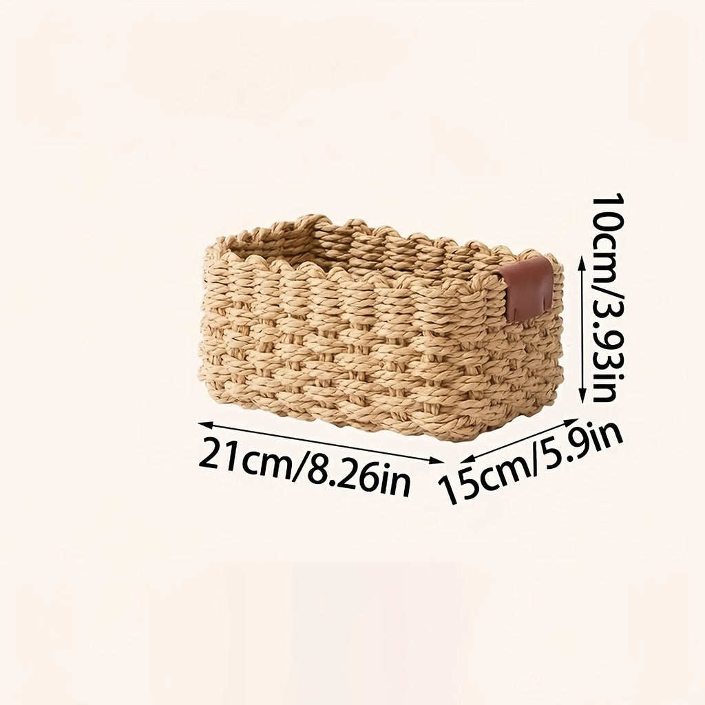 Handwoven Paper Rope Storage Basket for Vanity, Shelf, or Desk