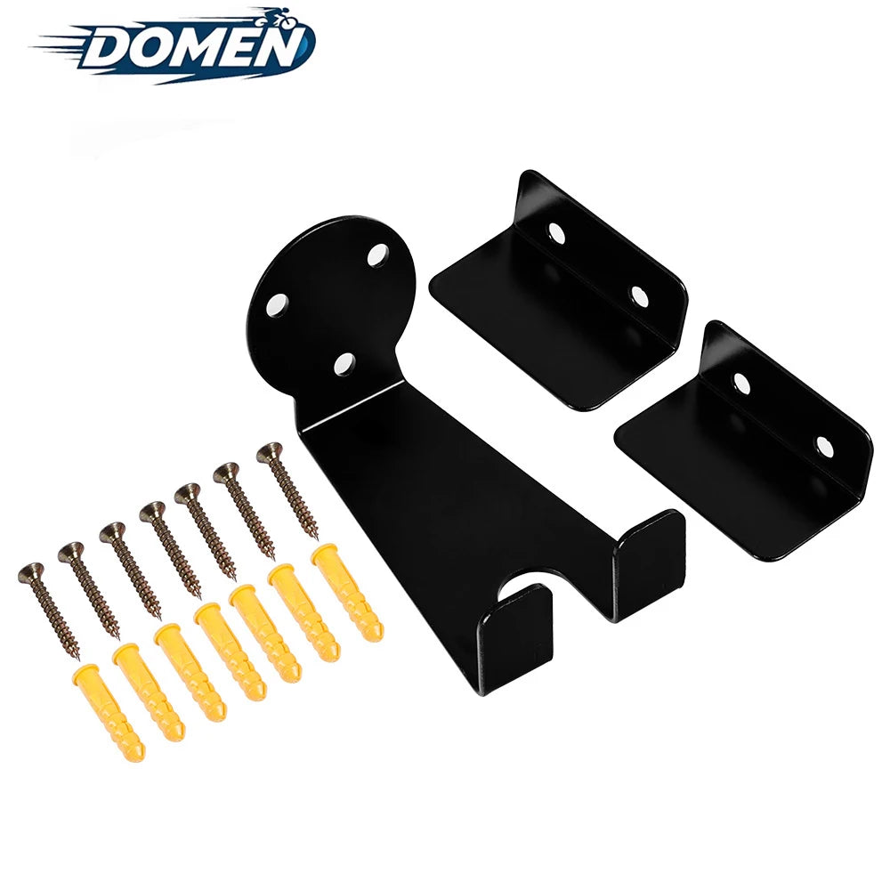 Black steel bike wall pedal rack kit with screws and mounting brackets