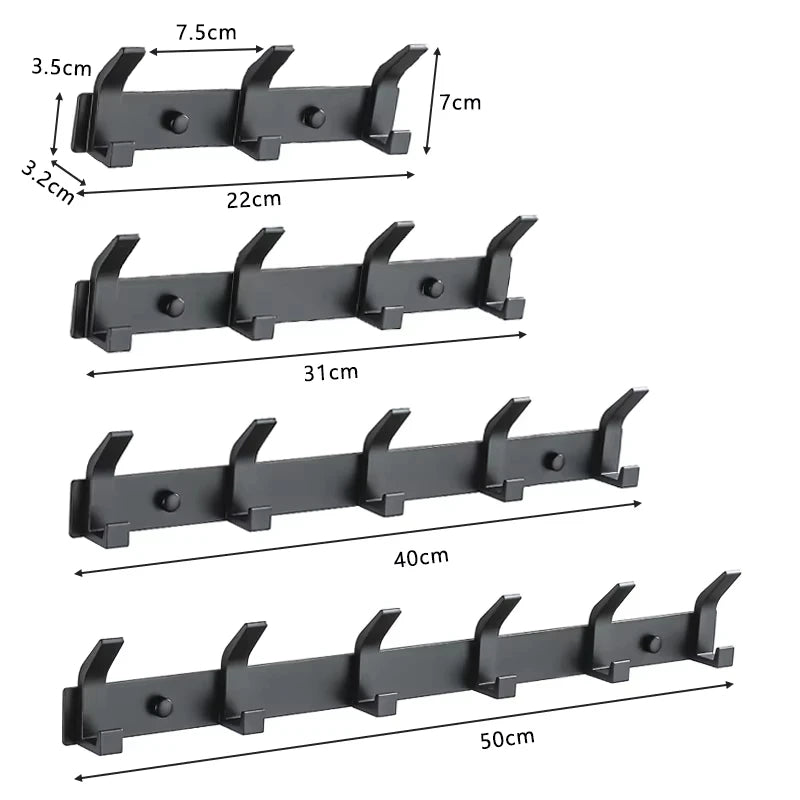 Wall-Mounted Black Metal Hook Rack for Bathroom or Entryway Organization