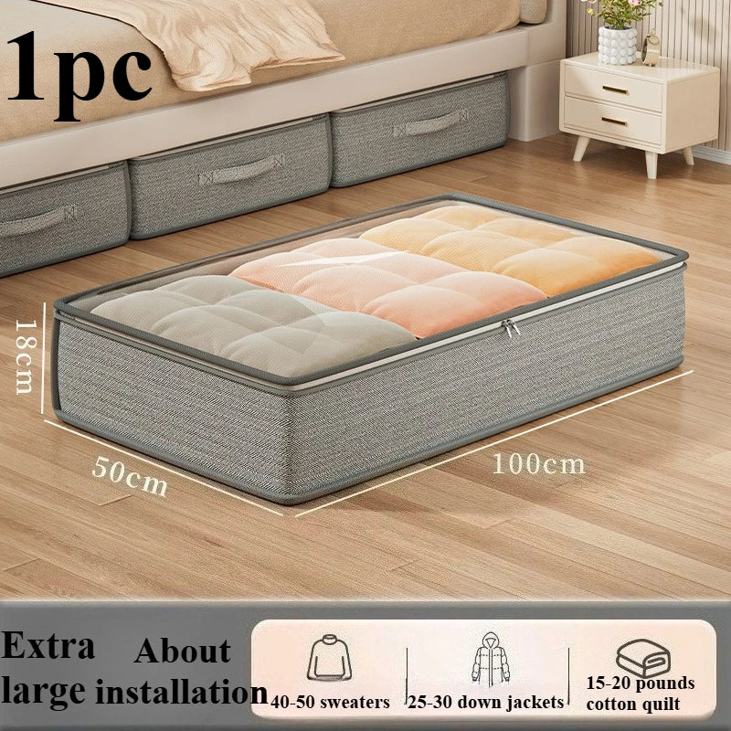 Stackable Under-Bed Storage Bin with Zipper Lid – Gray Fabric