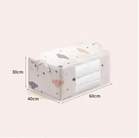 Large Capacity Foldable Clothes & Bedding Storage Bag with Reinforced Handles – Soft Cloud Print, Blue or Beige
