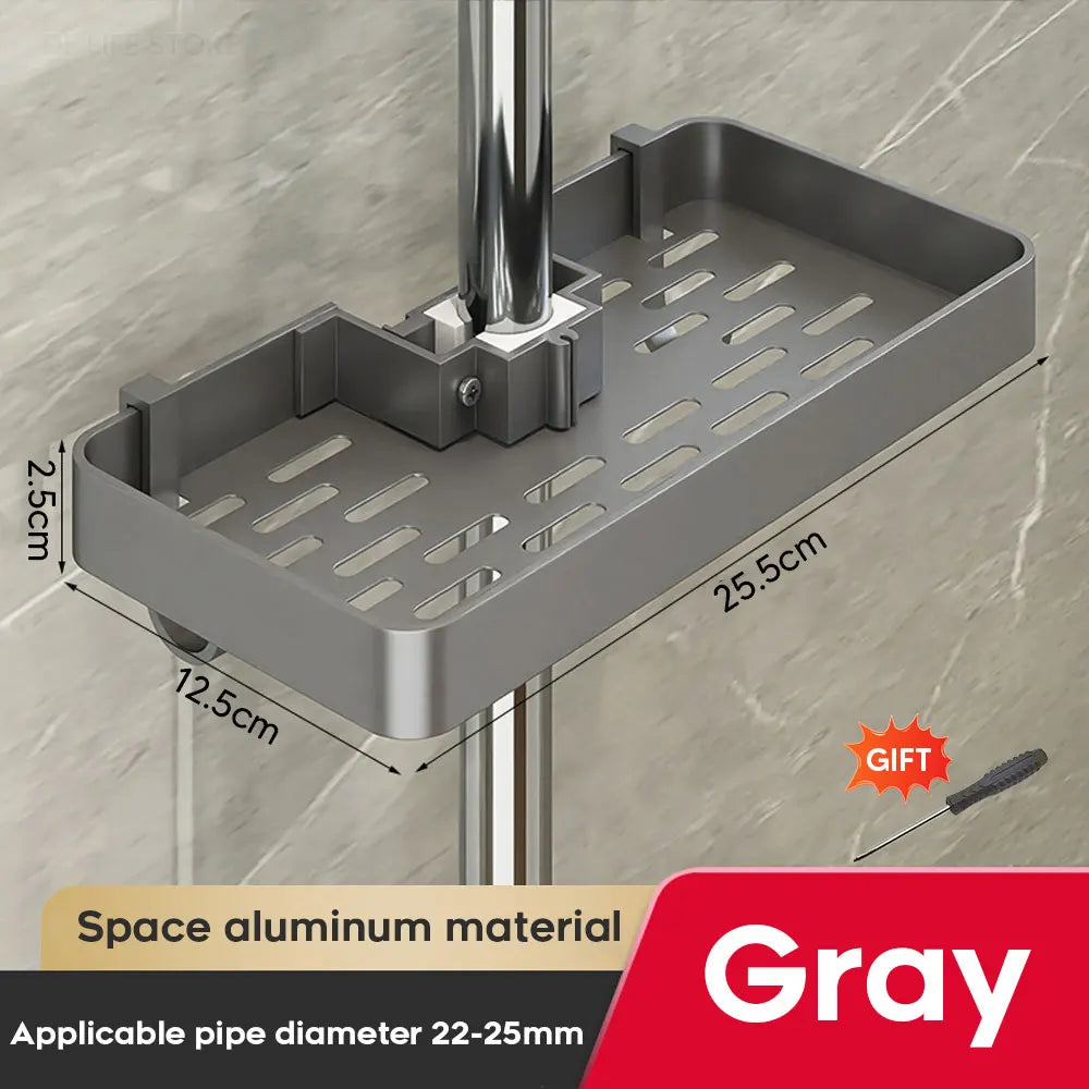 Adjustable Aluminum Shower Caddy with Towel Bar for Round Shower Poles