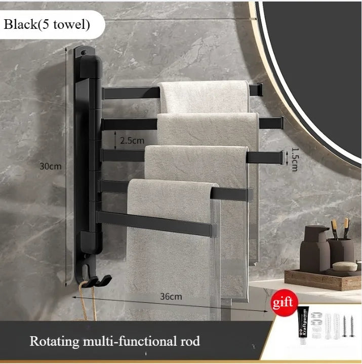 Rotating Stainless Steel Wall-Mounted Towel Rack for Bathroom or Kitchen